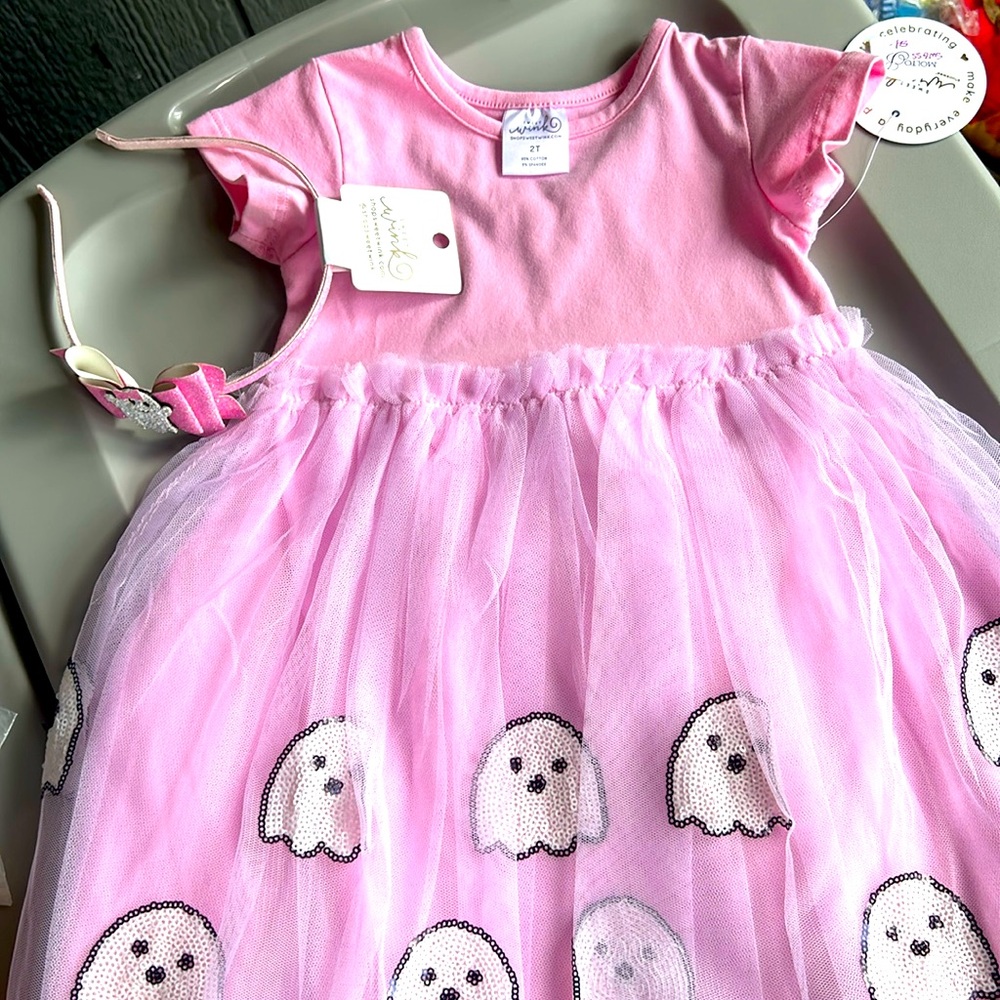 Absolutely, precious, wink, pink ghost dress with headband /barette